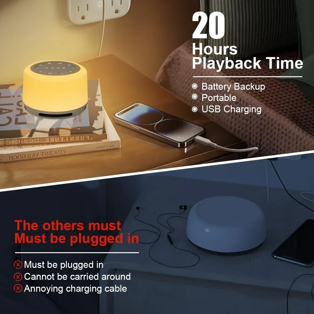 Sleep Sound Machine 24 Natural Soothing Sounds 7 Color Breathing Lights and Night Light with Timer Memory Feature Rechargeable Portable White Noise Machine for Baby Kids Adults