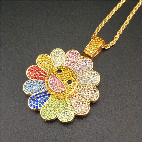 Sunflower Smiley Face Hip Hop Necklace