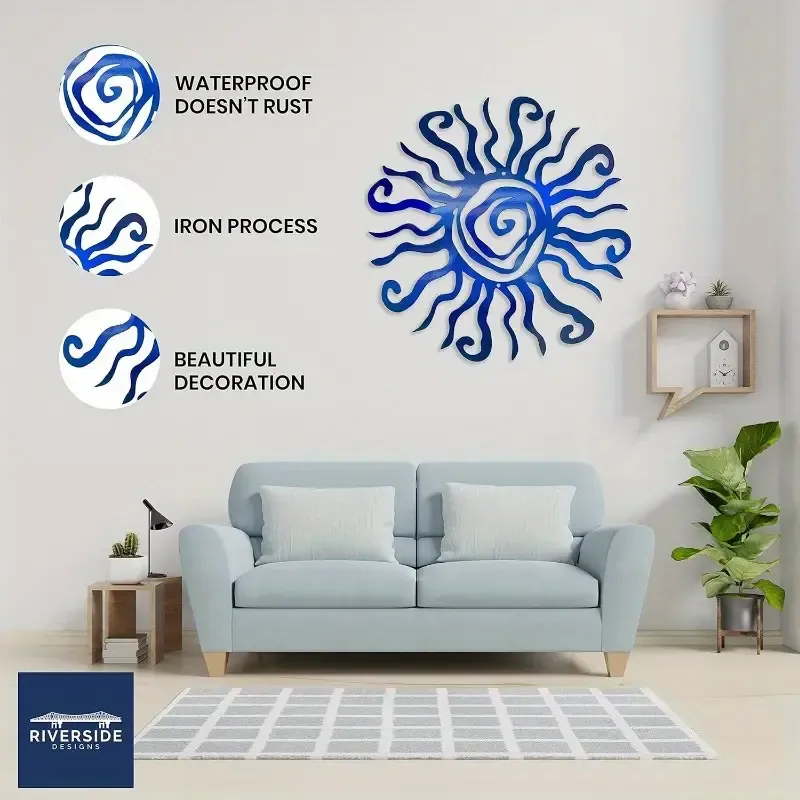 31cm Wacky Sun Blue Metal Wall Art