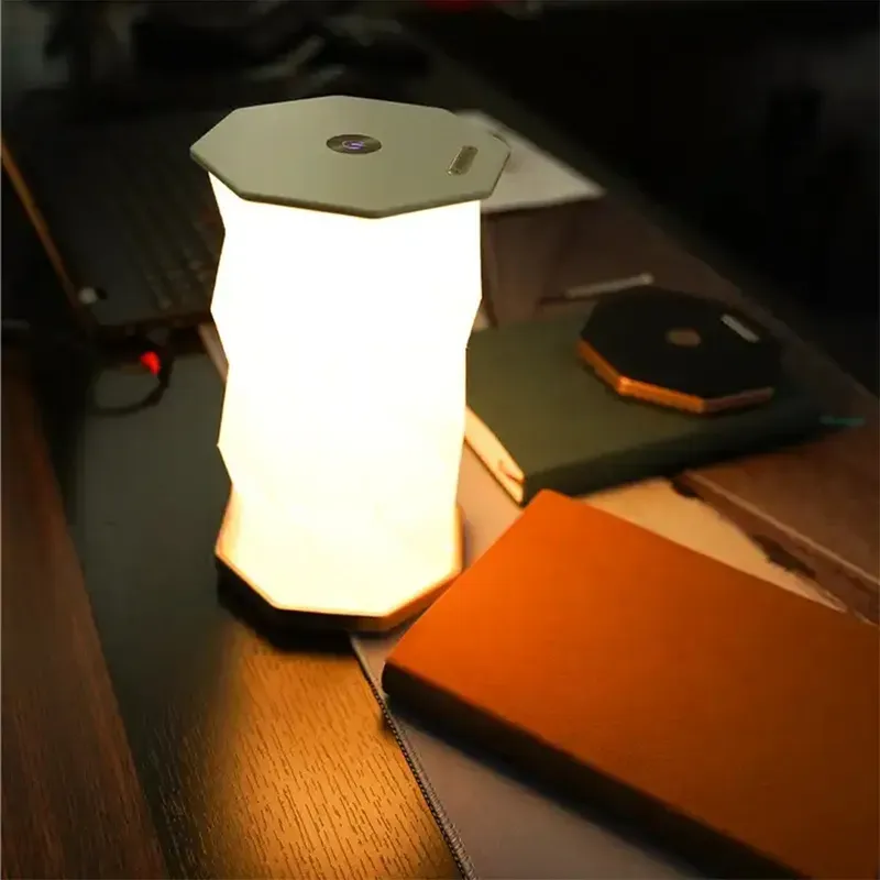 Folding paper table lamp paper lantern lamp dimmable folding decorative lamp battery rotating lamp