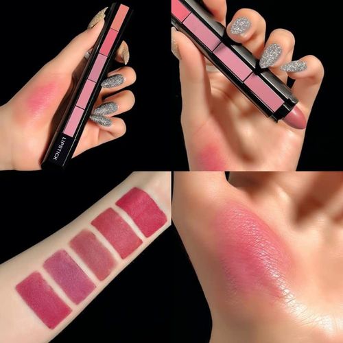 2 Pcs 5 In 1 Matte Lipstick Kit Waterproof Nude Combination Lipgloss Long Lasting Velvet Red Show Complexion Sexy Lip Tint Cosmetic(10 COLORS)