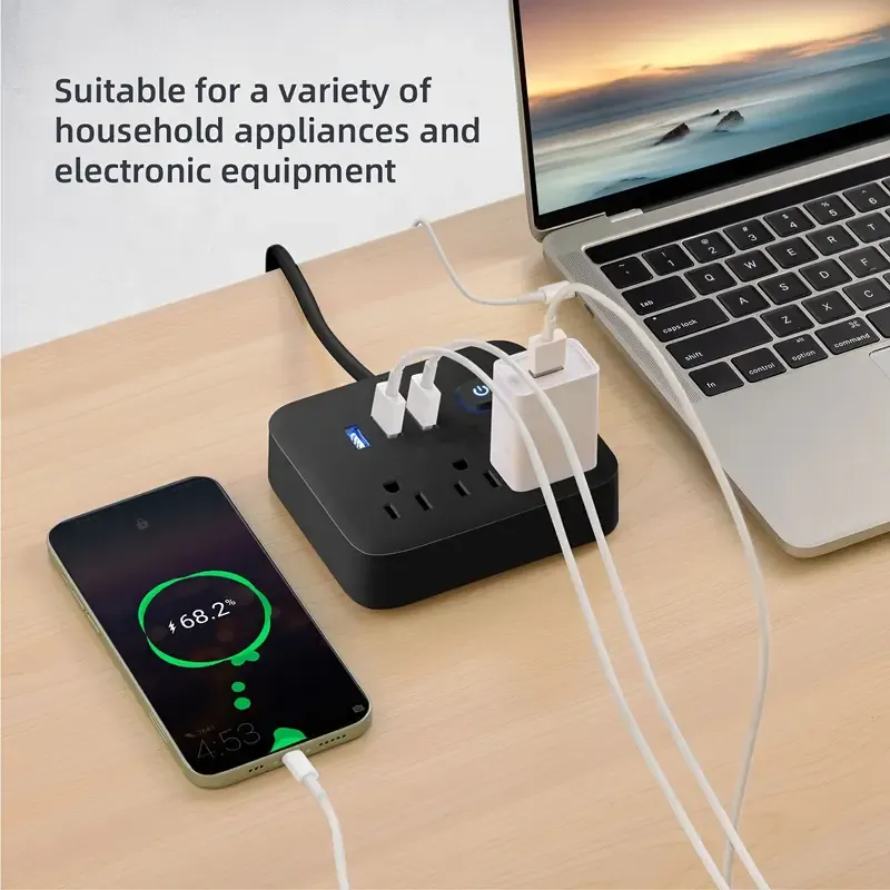 Power Strip Surge Protector, 3 AC Outlets 3 USB 1 Power Button