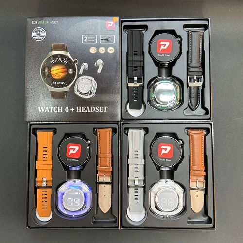 New D21 watch4 SET round screen smart watch set HD wireless charging steel leather multi-strap 7+1 hands