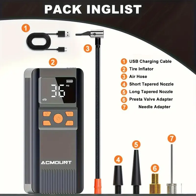 150PSI Portable Air Compressor Tire Inflator - 2x Faster Cordless Tire Pump with Digital Pressure Gauge, LED Light, USB Charging and Rechargeable Lithium Battery - Great for Car, Bicycle, Motorcycle and Ball Inflator