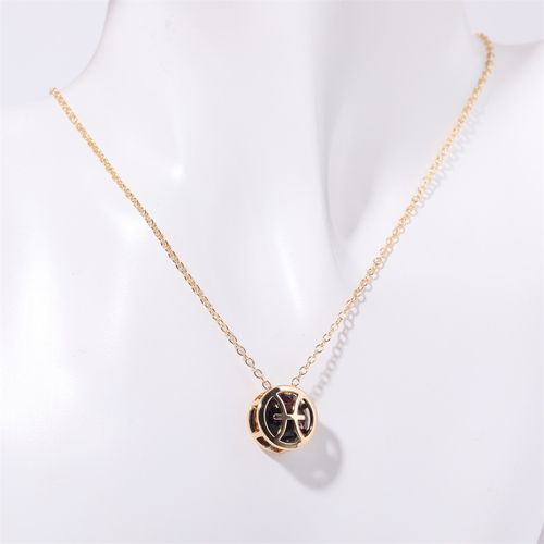 Double-sided hollow twelve constellations necklace, versatile twelve birthdays, zircon pendant, clavicle chain, real gold plated, color-preserving