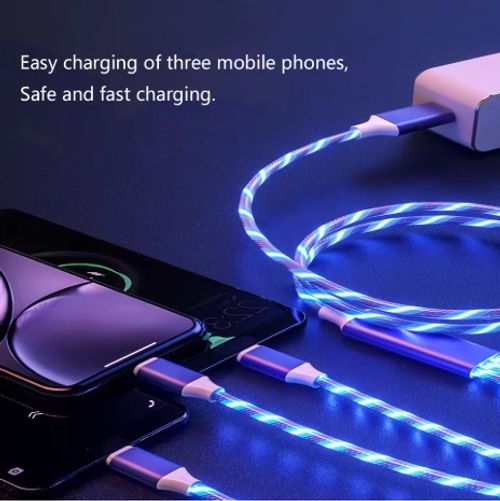 3 in 1 LED light Micro USB Type C Cable 3A Fast Charging for Samsung iPhone Xiaomi Flowing Streamer Type-C Cable Glowing Cable