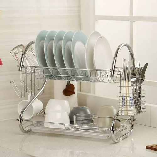 Stainless Steel Dish Drainer With Cup And Cutlery Holder