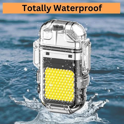 Waterproof Outdoor Arc Electric Lighter USB Rechargeable Lighter LED Flashlight Double Arc Plasma Lighter Perfect for Camping Hiking Traveling