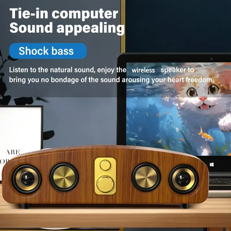 Elegant Wood Grain Portable Wireless Speaker with Enhanced Bass, Sleek 3D Surround Sound - Rechargeable via USB Battery, Ideal for Parties & Gifts-Wood Grain Color
