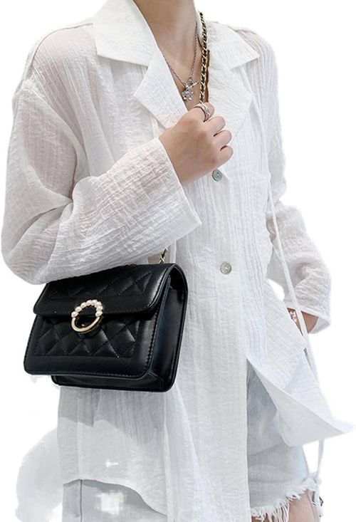 2024 Fashionable New Pearl Chain Bag Casual Shoulder Bag Solid Color Messenger Bag Diamond Small Square Bag Women's Bag