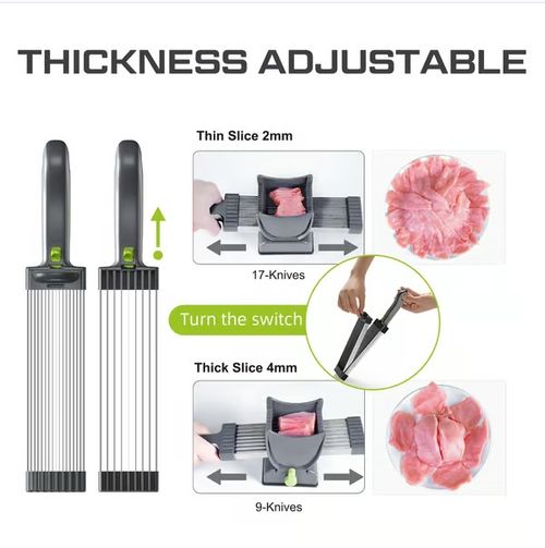 Meat Slicer For Fresh Raw Meat, Adjustable Thickness 2 Or 4 Mm, 17-In-1 Stainless Steel Meat Cleaver Kitchen Knife