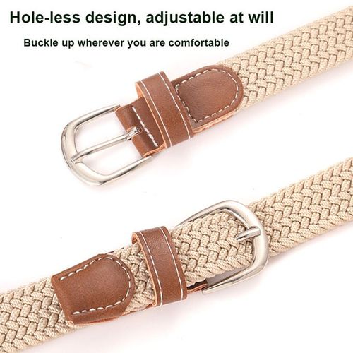 2 Pcs Belt Elastic Non-marking Braided No-punch Woven Versatile Balck Beige