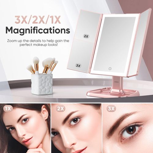 Trifold LED Makeup Mirror