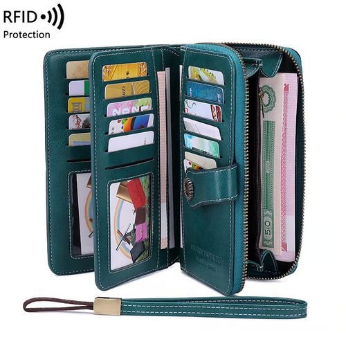 Womens Large Capacity Genuine Leather RFID Blocking Wallets