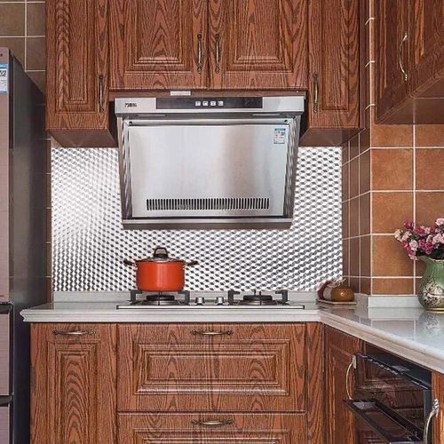 Kitchen Wall Paper Oil Proof Sticker Backsplash Silver Self-Adhesive Protective Sticker, 15.7X393.7 Inches