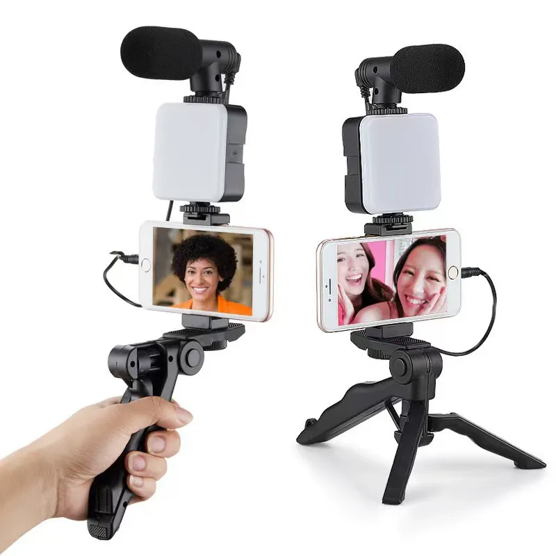 Phone Holder Photography Lighting Smartphone Video Kit Microphone LED Selfie Tripod Recording Handle Portable Stabilizer Bracket