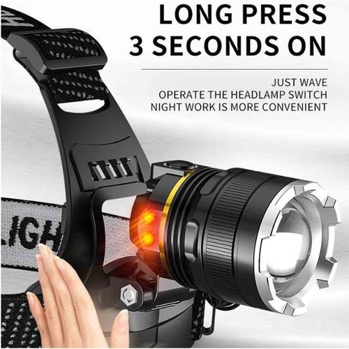 Charging LED Headlight With Sports Sensor And USB Port - Black
