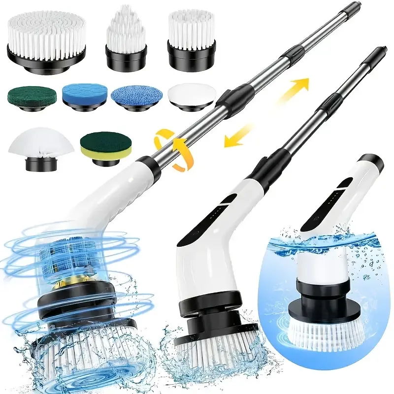 9-In-1 Electric Convenient Rotating Cleaning Brush, Wireless Shower Brush, Interchangeable Brush Heads, Adjustable Telescopic Handle, Comes with a 2-Speed Electric Cleaning Brush, Suitable for Floors, Bathrooms, Bathtubs, Tiles, Kitchens, Perfect for Occasions Like Valentine'S Day, Birthdays, And More.