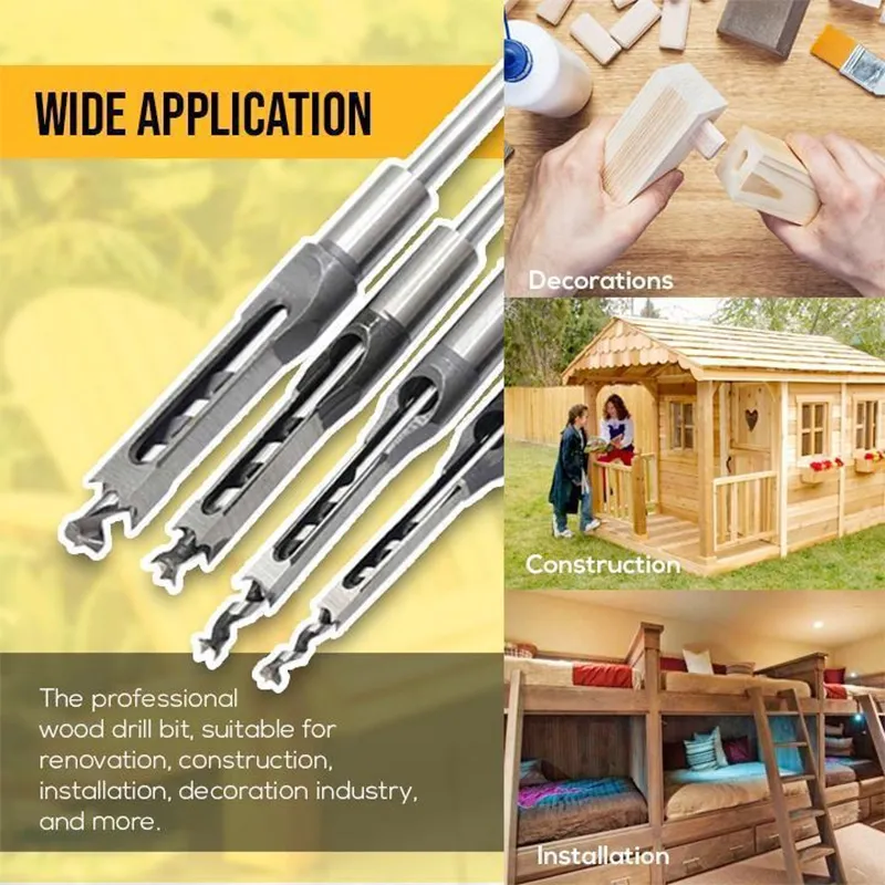 4pcs Wood Drill Bit Carpenter Square Drill Bit Tool Guide Positioner 6.4mm 8mm 9.5mm 12.7mm