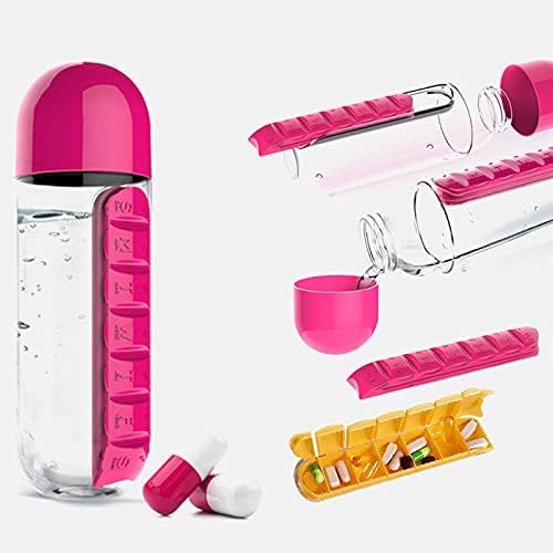 Outdoor Portable Water Bottle With Medicine Box-600ML-Pink