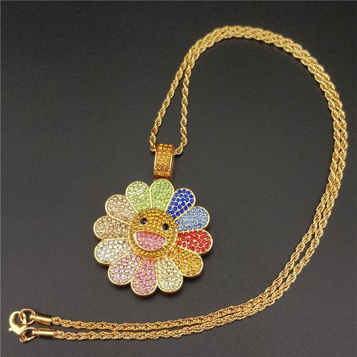 Sunflower Smiley Face Hip Hop Necklace