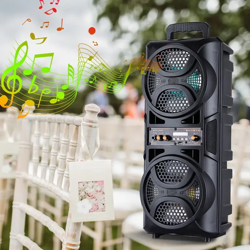 Dual 6.5in Portable Speaker, Wireless Sub Woofer Heavy Bass Sound System, Car Stereo Receivers, with LED Lights, Mic, for Outdoor RV Party-Black
