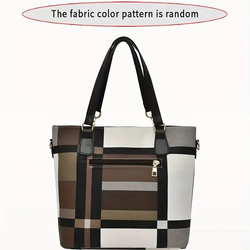 6pcs-set Large Capacity Shoulder Bag with Checkered Pattern and Multiple Functions: Handbag, Crossbody Bag, Clutch Bag, Long & Short Wallet