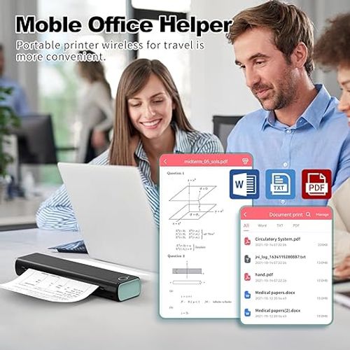Portable Travel Wireless Printer M08F Thermal Wireless Printer Support, Inkless Bluetooth Printer Compatible with Mobile Phones, Laptops and PCs, Suitable for Travel, Business, Office