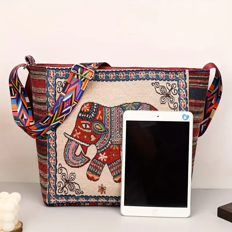 Bohemian Tribal Embroidered Elephant Shoulder Bag