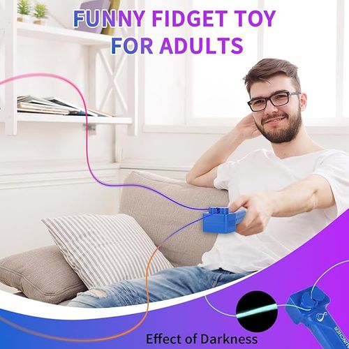 String Lasso Rope Launcher Glow in The Dark Loop Rope String Shooter Fidget Toy for Adults Party Gift (Blue)