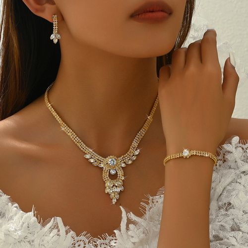 Jewelry set for women, bridal necklace, bracelet, earrings and ring, four-piece set