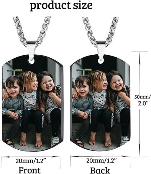 Custom Necklaces--Personalized Double Sided Photo Text + Icon Necklace Men's Custom Necklace with Picture