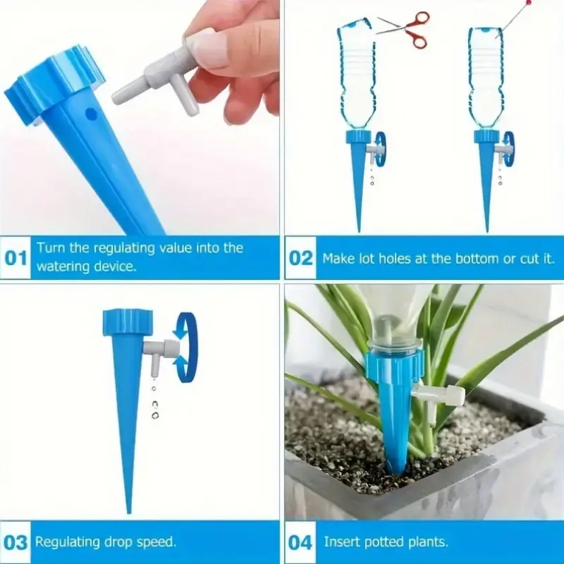 12pcs Adjustable Plant Watering Drippers System - Self-Watering Drip Irrigation Spikes