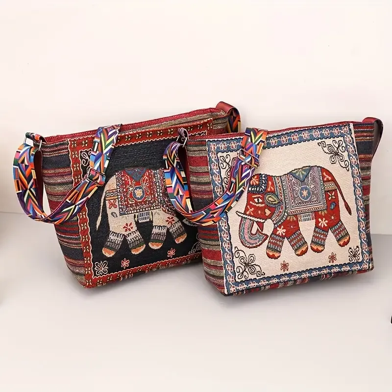 Bohemian Tribal Embroidered Elephant Shoulder Bag