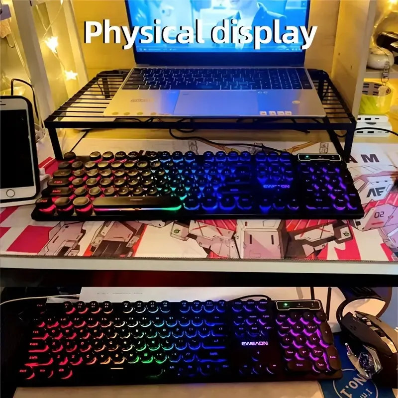EWEADN GX330 Retro-Style Wired Gaming Keyboard - Experience Ergonomic Comfort with Silent, LED-Backlit Keys and Seamless USB Connectivity for PC and Laptop
