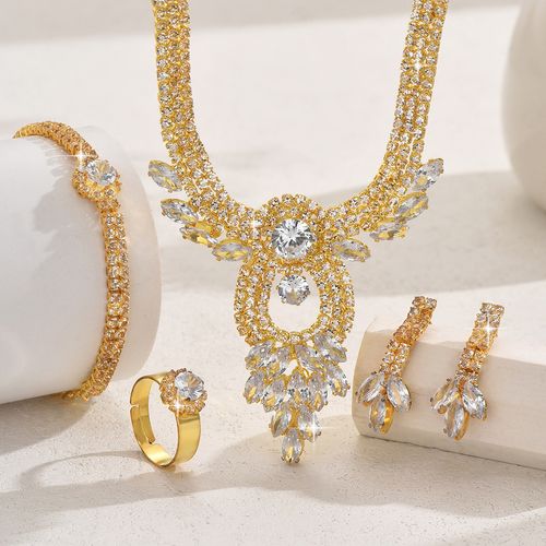 Jewelry set for women, bridal necklace, bracelet, earrings and ring, four-piece set