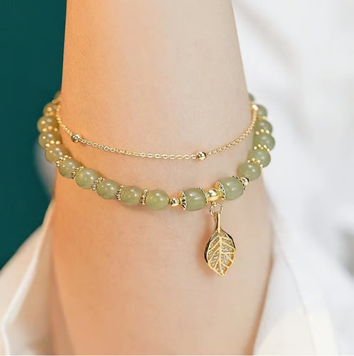 Wotian Jade Lucky Gold Leaf Bangle-Tree Leaves