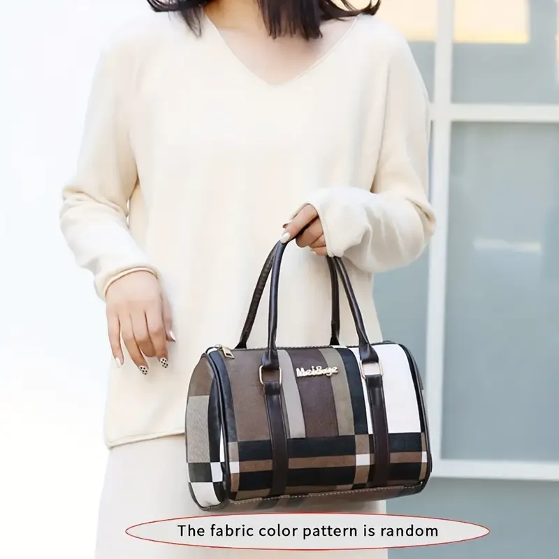 6pcs-set Large Capacity Shoulder Bag with Checkered Pattern and Multiple Functions: Handbag, Crossbody Bag, Clutch Bag, Long & Short Wallet