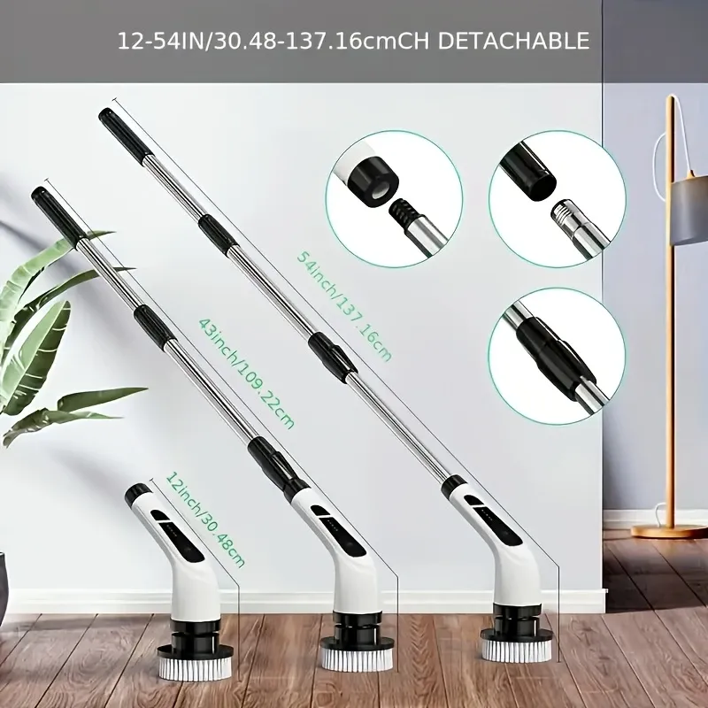 9-In-1 Electric Convenient Rotating Cleaning Brush, Wireless Shower Brush, Interchangeable Brush Heads, Adjustable Telescopic Handle, Comes with a 2-Speed Electric Cleaning Brush, Suitable for Floors, Bathrooms, Bathtubs, Tiles, Kitchens, Perfect for Occasions Like Valentine'S Day, Birthdays, And More.