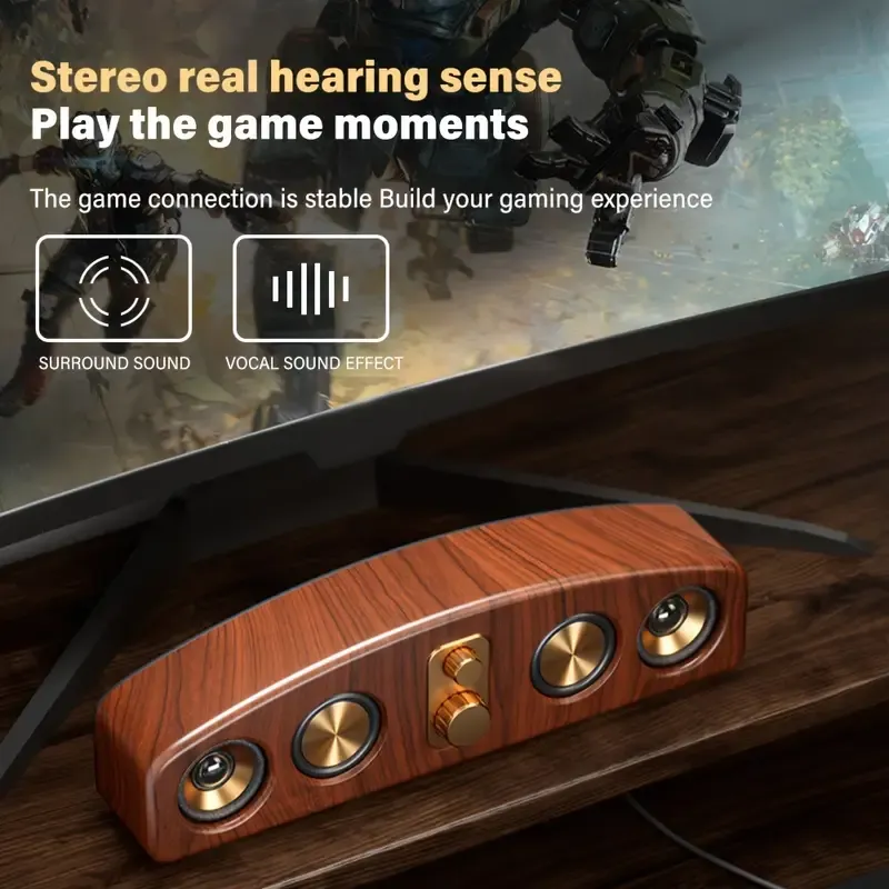 Elegant Wood Grain Portable Wireless Speaker with Enhanced Bass, Sleek 3D Surround Sound - Rechargeable via USB Battery, Ideal for Parties & Gifts-Wood Grain Color