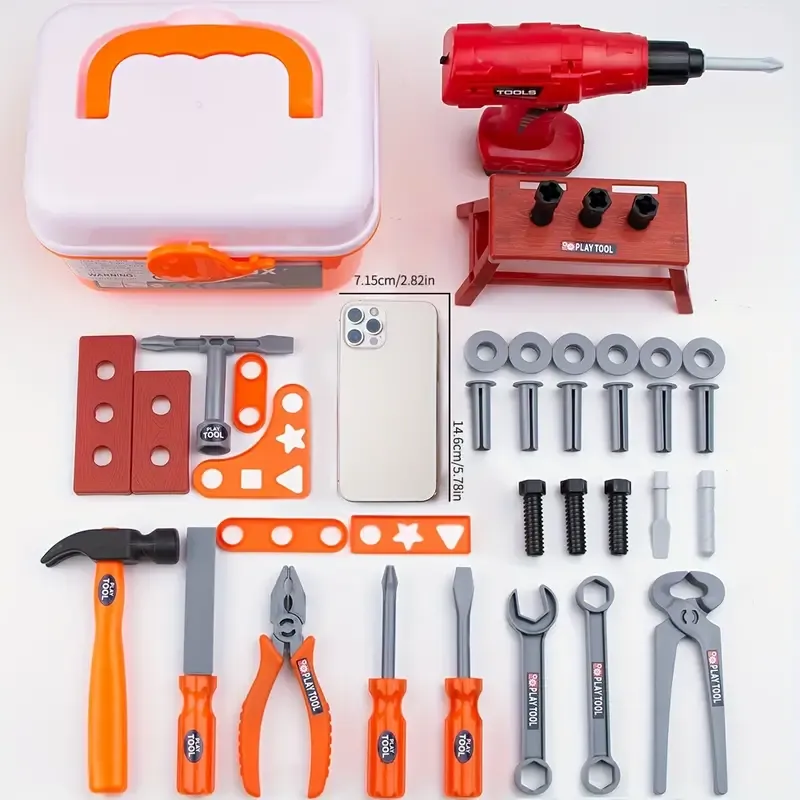 Mini children's 39-piece simulation repair tool box toy set with electric drill and screwdriver tools for boys engineering repair box Christmas gift (batteries not included)