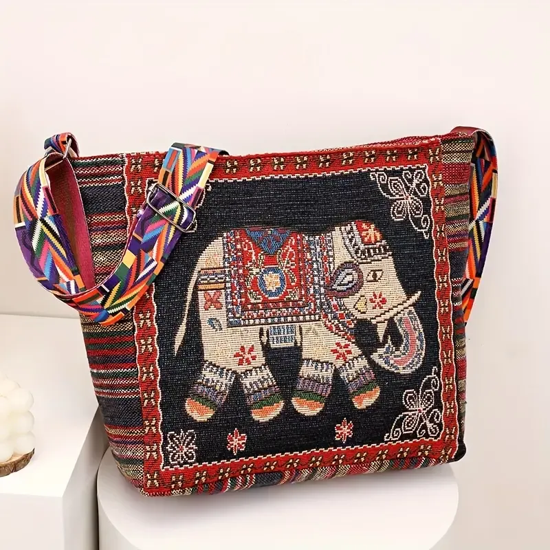 Bohemian Tribal Embroidered Elephant Shoulder Bag
