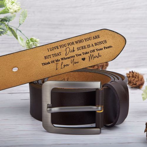 Congrats On Being My Boyfriend - Couple Personalized Custom Engraved Leather Belt - Gift For Husband Wife, Anniversary