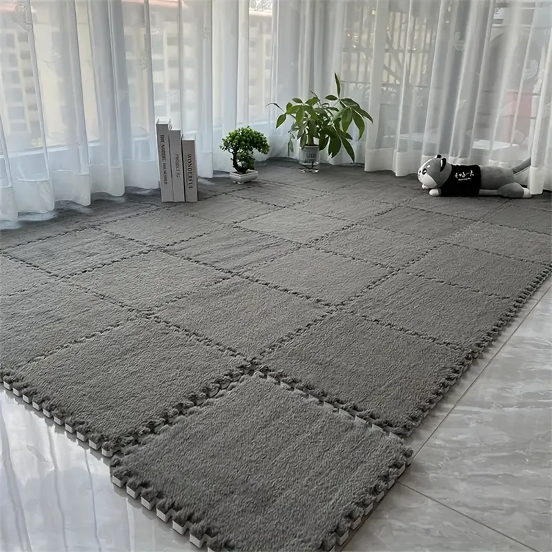 12pcs Set of Thick Bedroom Living Room Full Coverage Interlocking Carpet Tiles