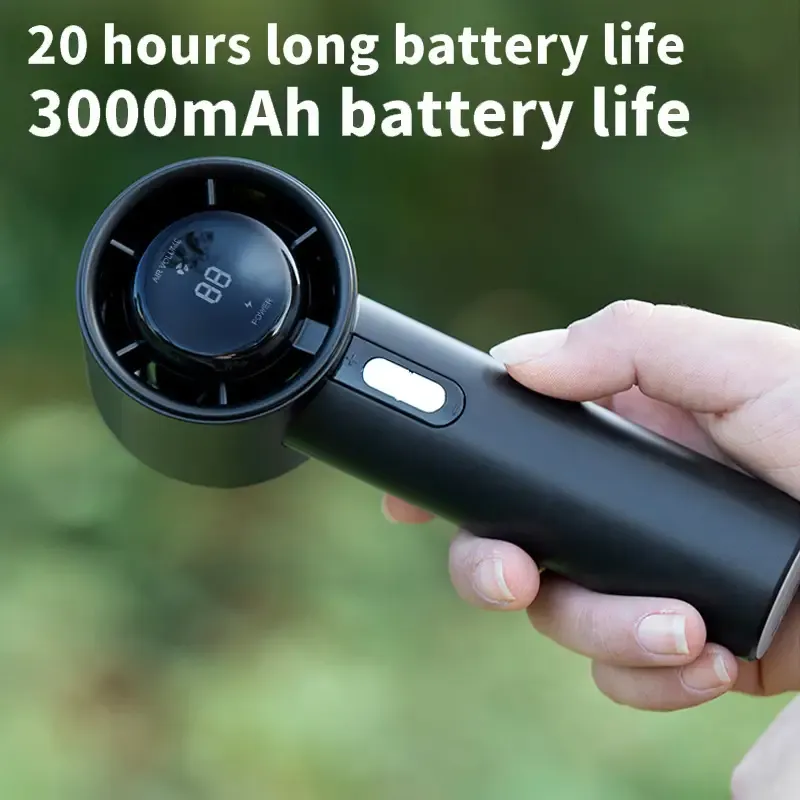 Portable Handheld Turbo Fan - 3 Wind Speeds, USB Rechargeable, LED Display, Compact & Powerful for Indoor-Outdoor Use