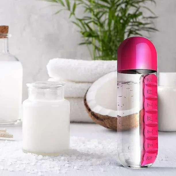 Outdoor Portable Water Bottle With Medicine Box-600ML-Pink