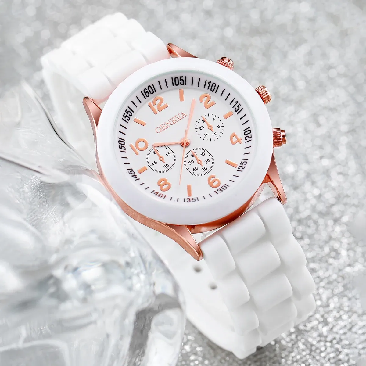 4pcs Geneva Couple Watches Jewelry Set