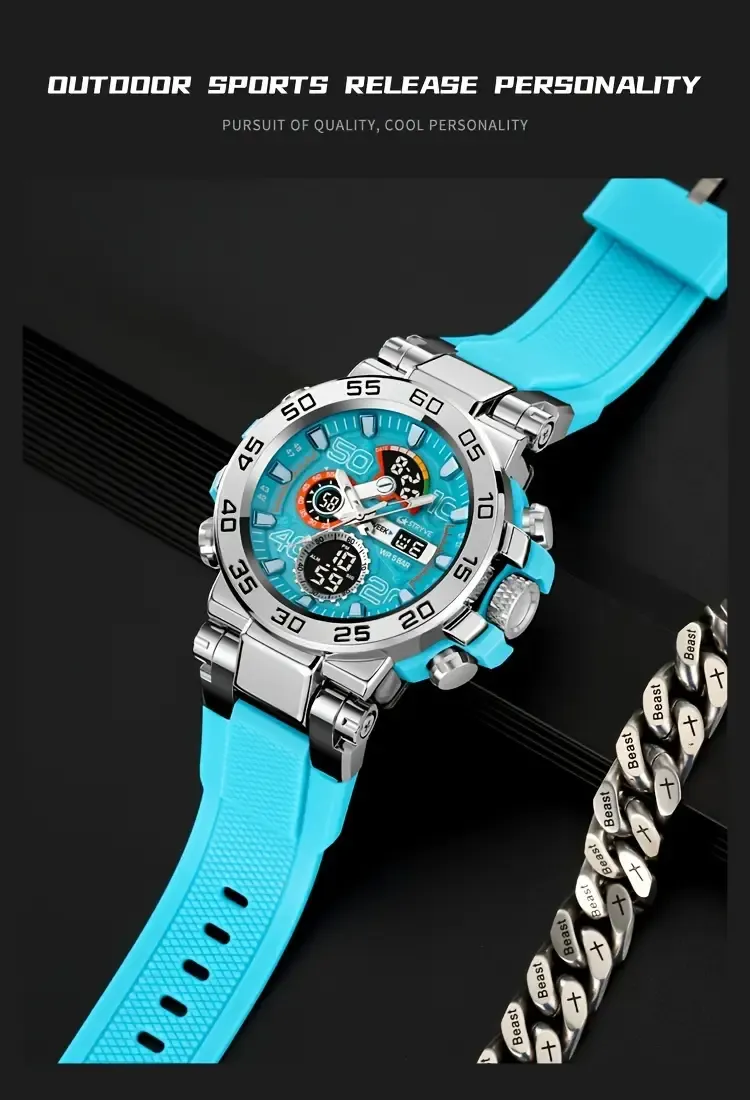 1pc S8030 Men's Sports Watch, Round Alloy Case, Digital Display, LED Alarm, Stopwatch, TPU Strap, Battery Powered, Non-Waterproof, Electronic Movement