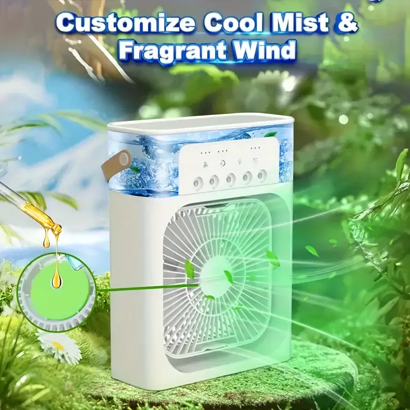 1pc 1200ml Multi-Function Five Hole Humidification Air Conditioning Fan Electric Fan Desktop Spray 5-Speed Air Conditioning Water-Cooling Fan USB Type-C Spray Humidification Fan USB Fan Home Office Gym Portable Fan