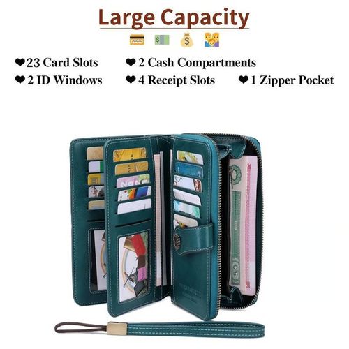 Womens Large Capacity Genuine Leather RFID Blocking Wallets